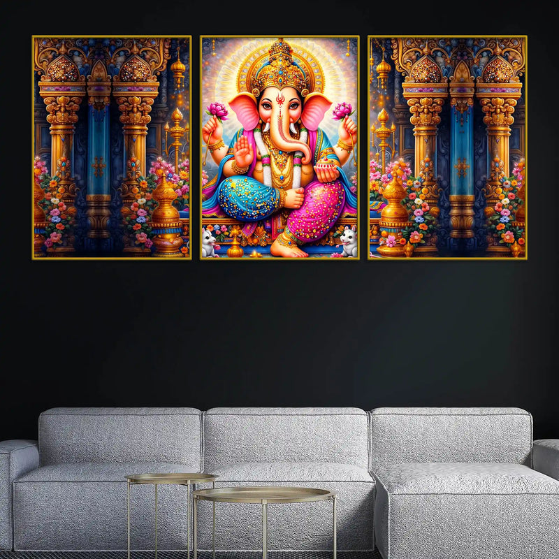 divine-lord-ganesha-with-lotus-and-sacred-temple-floating-frame-crystal-wall-painting-set-of-3