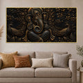 Divine Lord Ganesha with Peacocks Metallic Look 3D Canvas Wall Painting