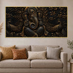 Divine Lord Ganesha with Peacocks Metallic Look 3D Canvas Wall Painting