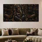 Divine Lord Ganesha with Peacocks Metallic Look 3D Canvas Wall Painting