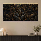 Divine Lord Ganesha with Peacocks Metallic Look 3D Canvas Wall Painting