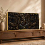Divine Lord Ganesha with Peacocks Metallic Look 3D Canvas Wall Painting