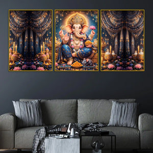 divine-lord-ganpati-bappa-with-mushak-and-modak-floating-frame-crystal-wall-painting-set-of-3