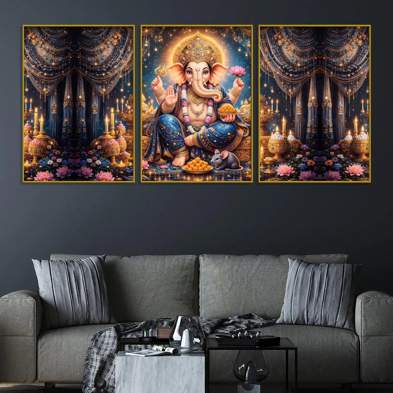 divine-lord-ganpati-bappa-with-mushak-and-modak-floating-frame-crystal-wall-painting-set-of-3