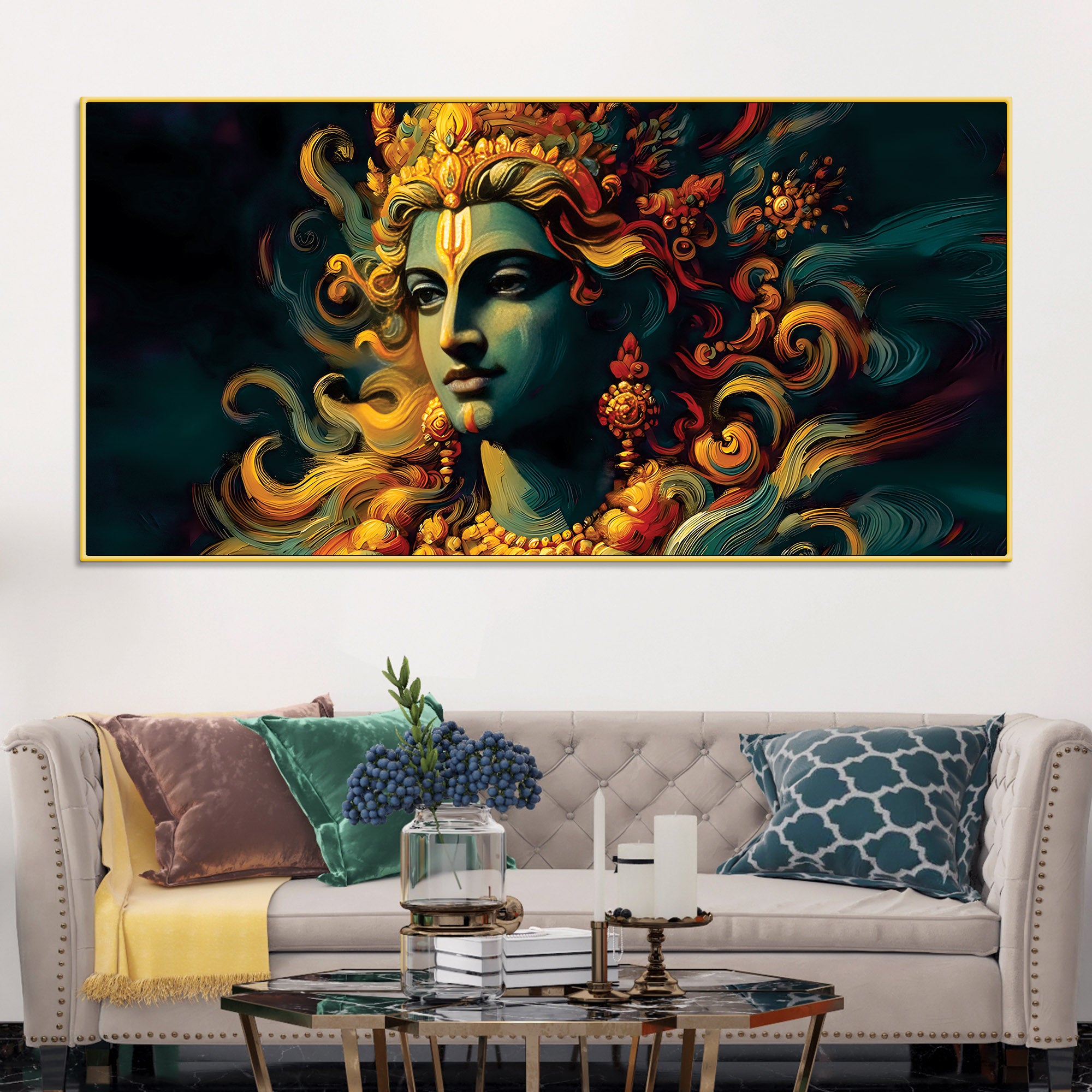 Divine Lord Krishna Canvas Painting for Wall Decor