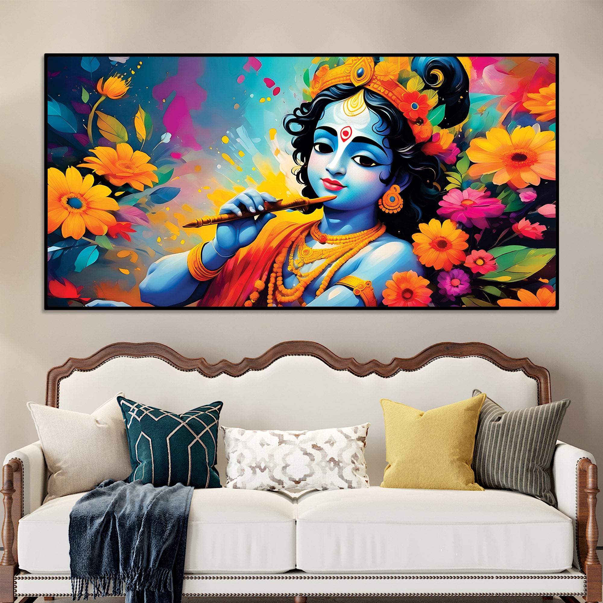 Divine Lord Krishna Colorful Canvas Painting for Home