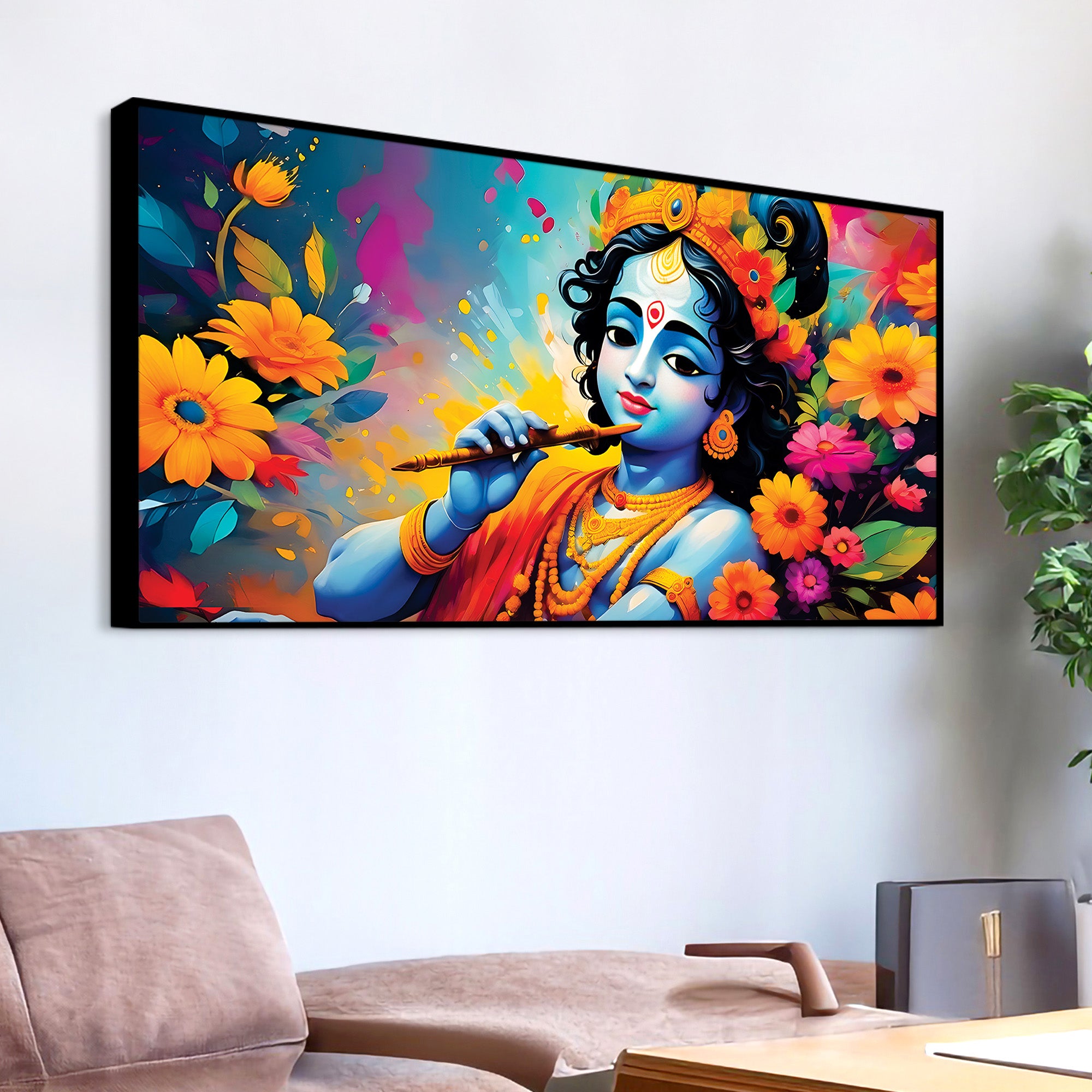 Divine Lord Krishna Colorful Canvas Painting for Home