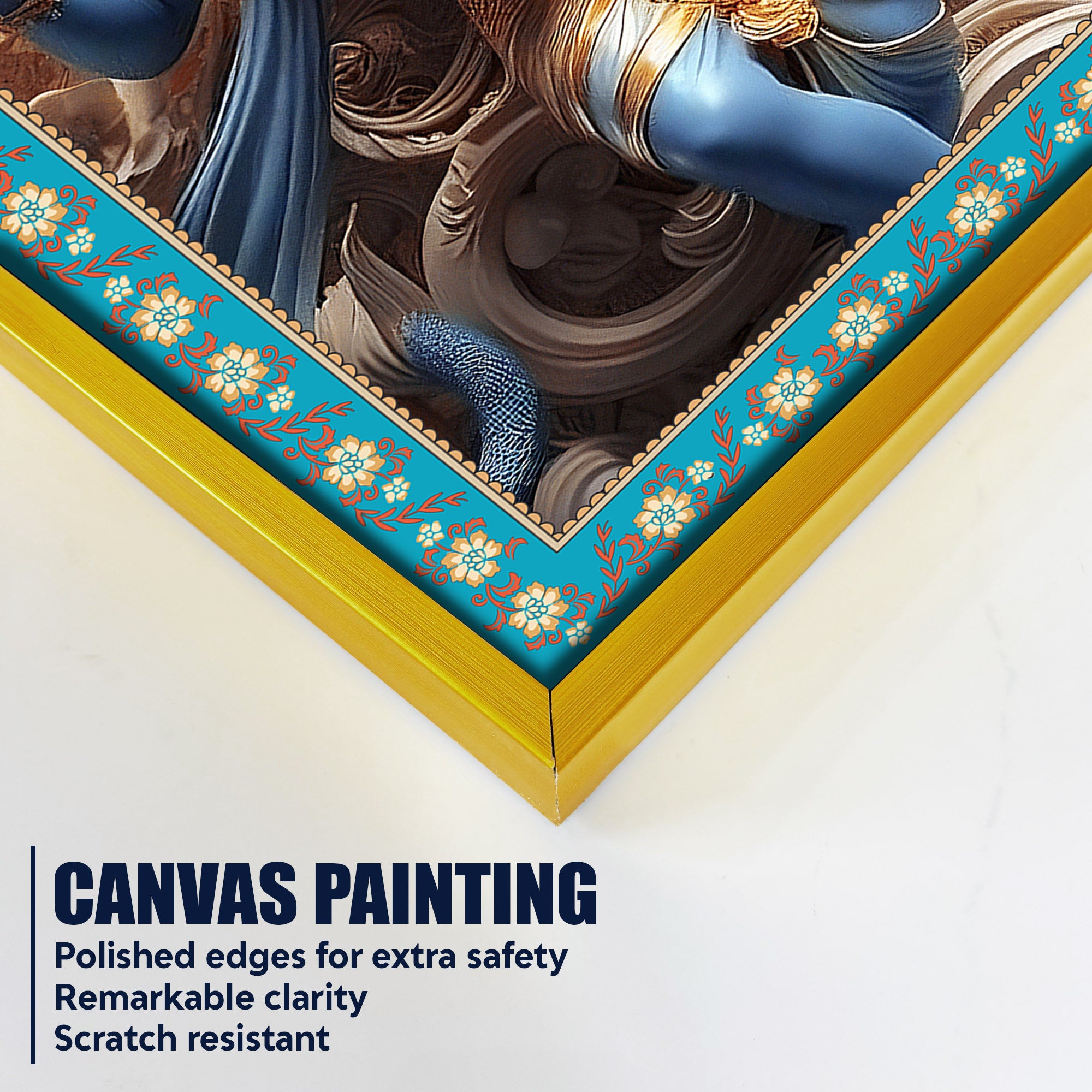 Divine Lord Krishna Floral Border Vertical Canvas Wall Painting