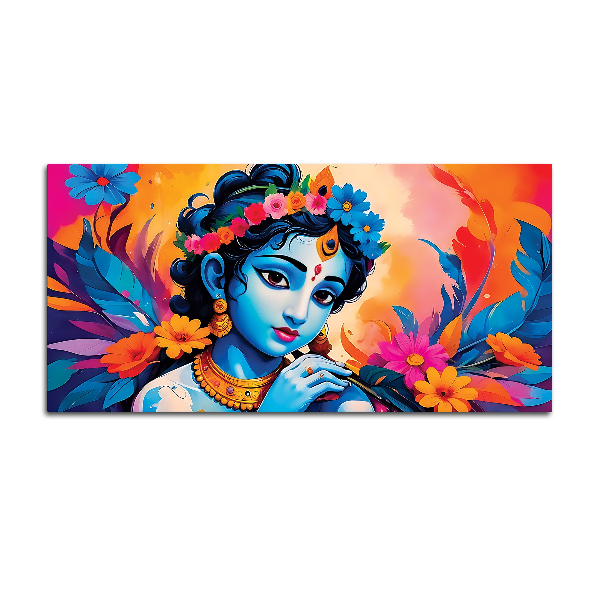 Divine Lord Krishna Floral Canvas Wall Painting for Home Decor