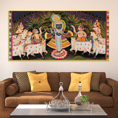 Divine Lord Krishna Pichwai Canvas Wall Painting
