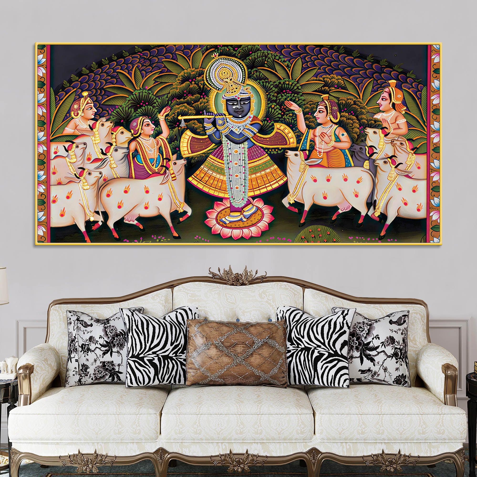Divine Lord Krishna Pichwai Canvas Wall Painting