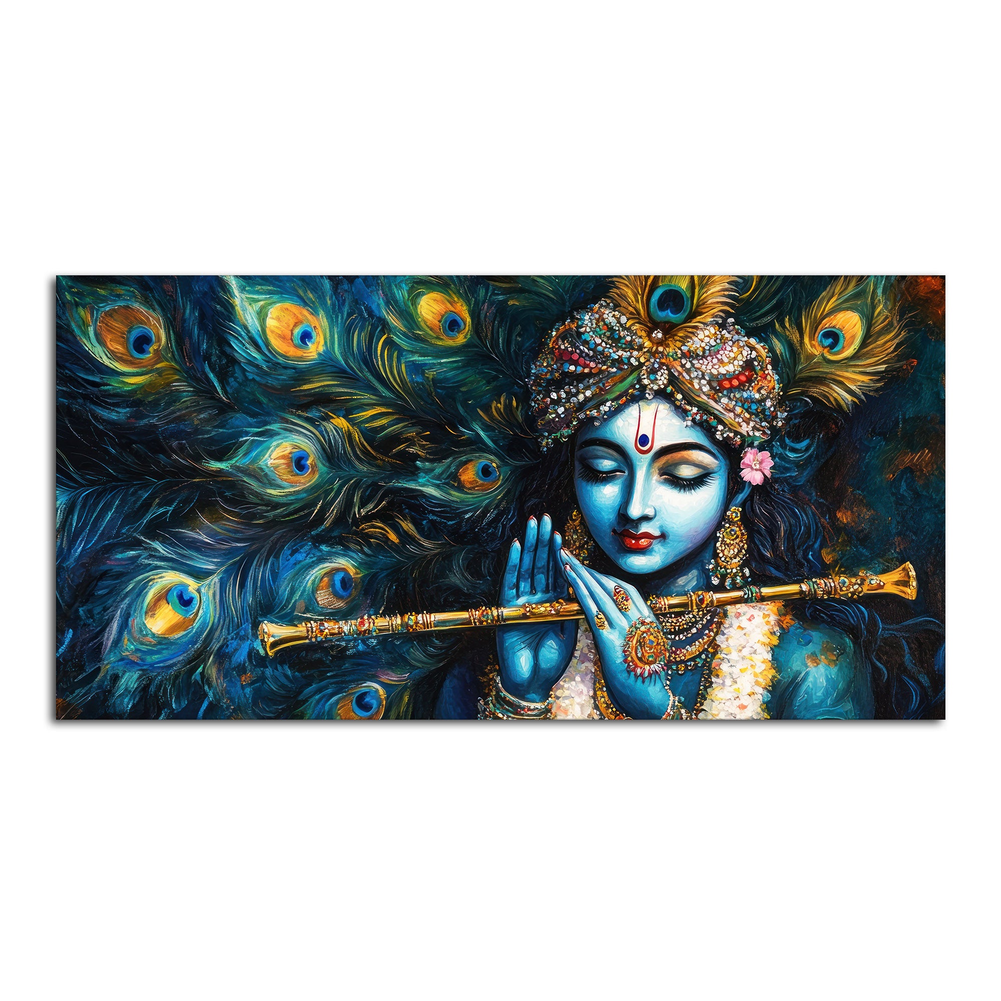 Divine Lord Krishna Playing with Flute Premium Canvas Wall Painting