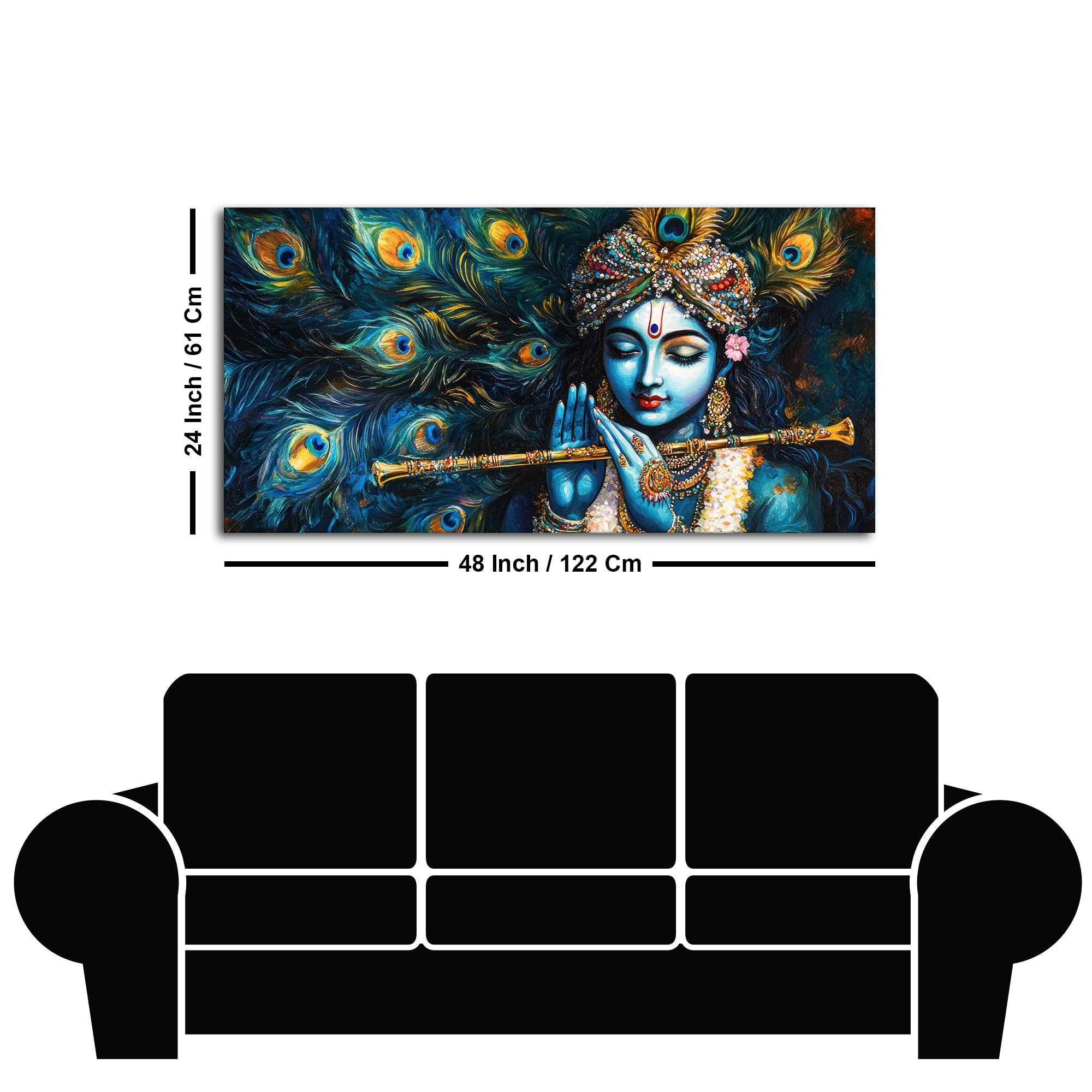 Divine Lord Krishna Playing with Flute Premium Canvas Wall Painting