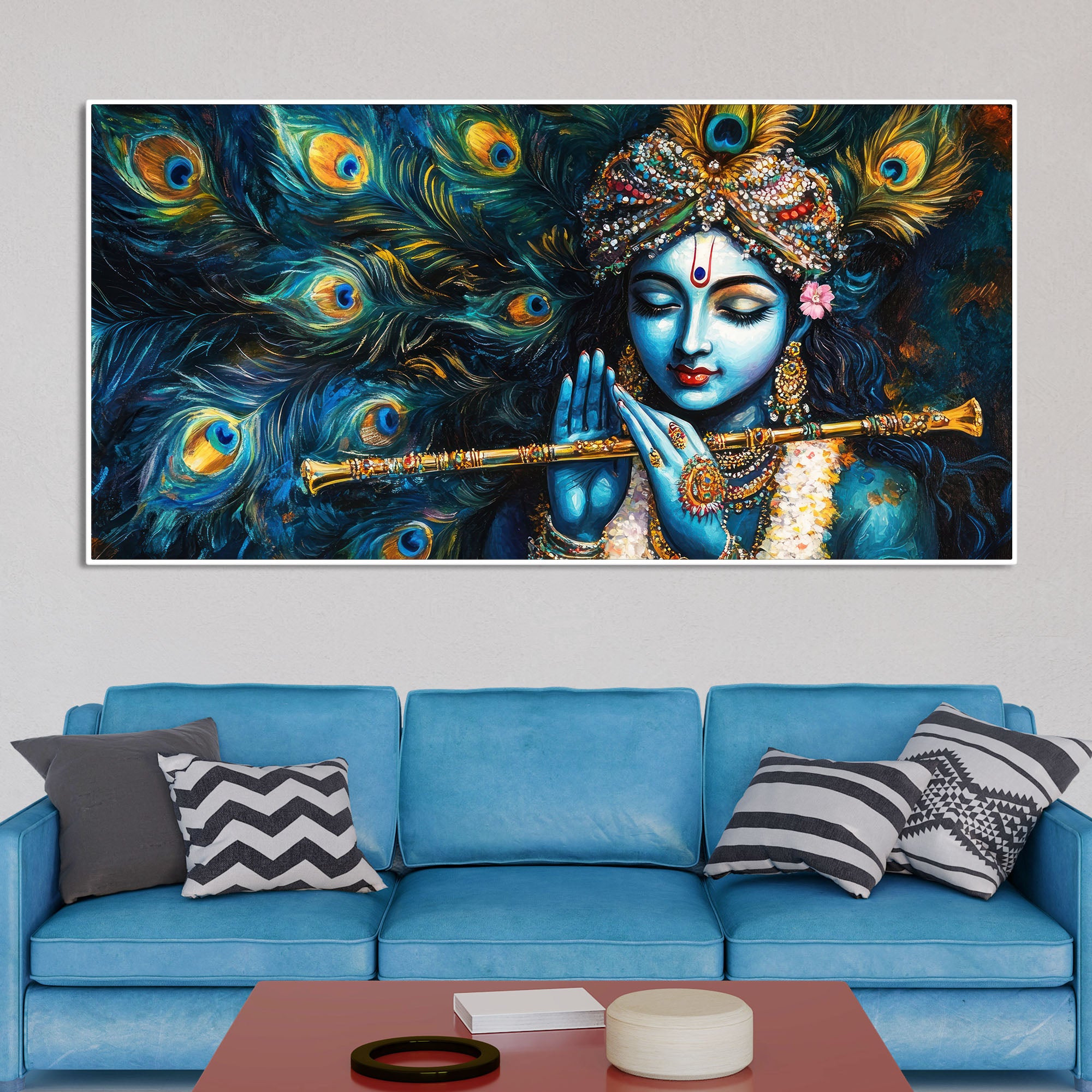 Divine Lord Krishna Playing with Flute Premium Canvas Wall Painting