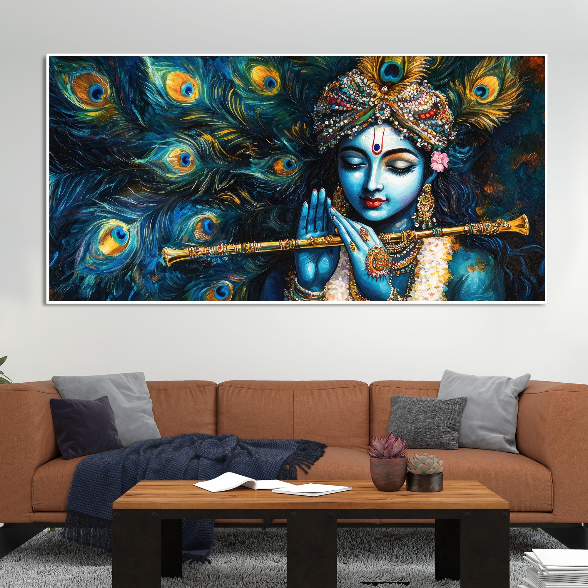 Divine Lord Krishna Playing with Flute Premium Canvas Wall Painting