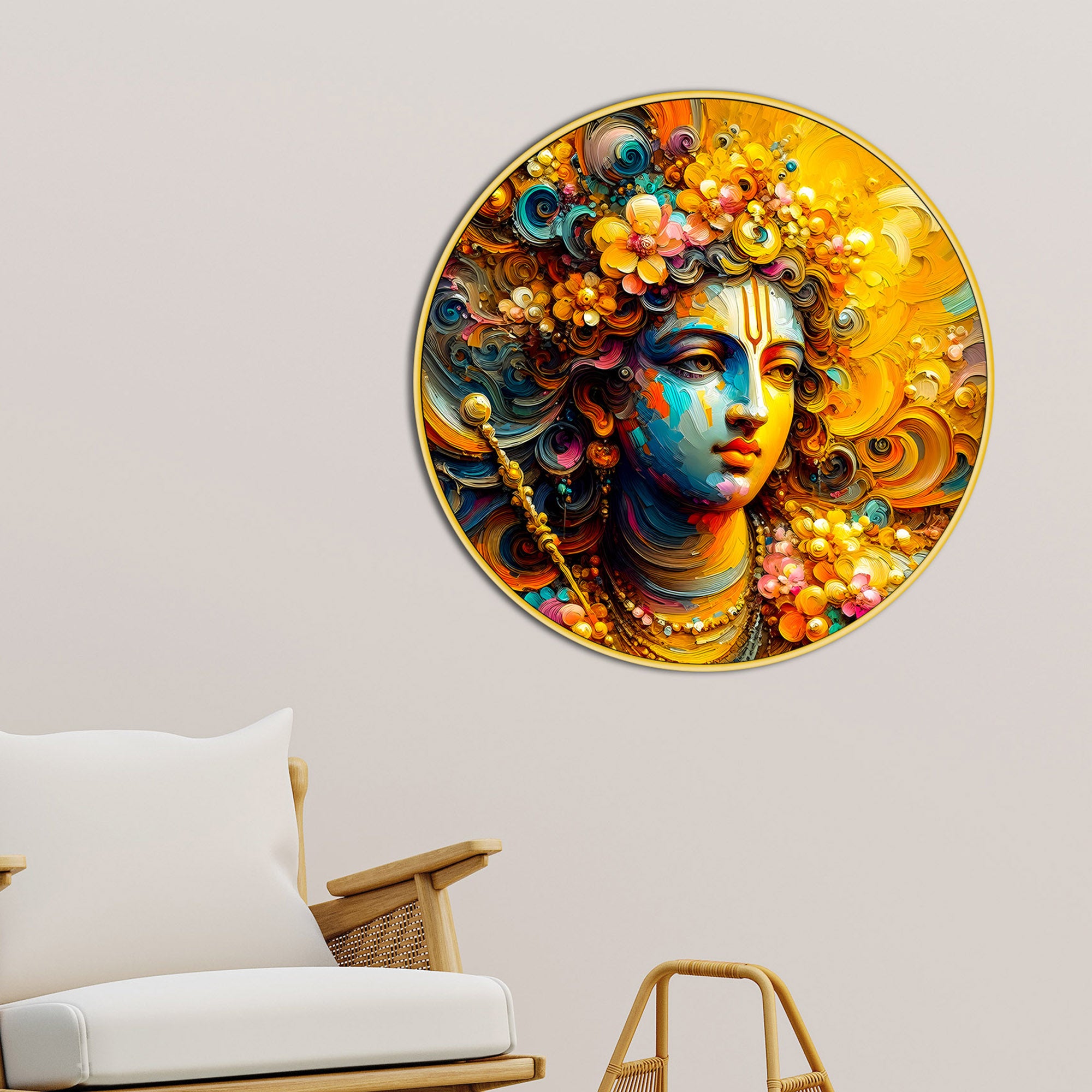 Divine Lord Krishna Round Wall Painting