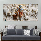 Divine Lord Krishna with Sacred Cows and Cowherd 3D Canvas Wall Painting