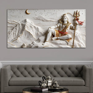 Divine Lord Mahadev with Little Nandi on Kailash Parvat 3D Canvas Wall Painting