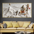 Divine Lord Mahadev with Little Nandi on Kailash Parvat 3D Canvas Wall Painting