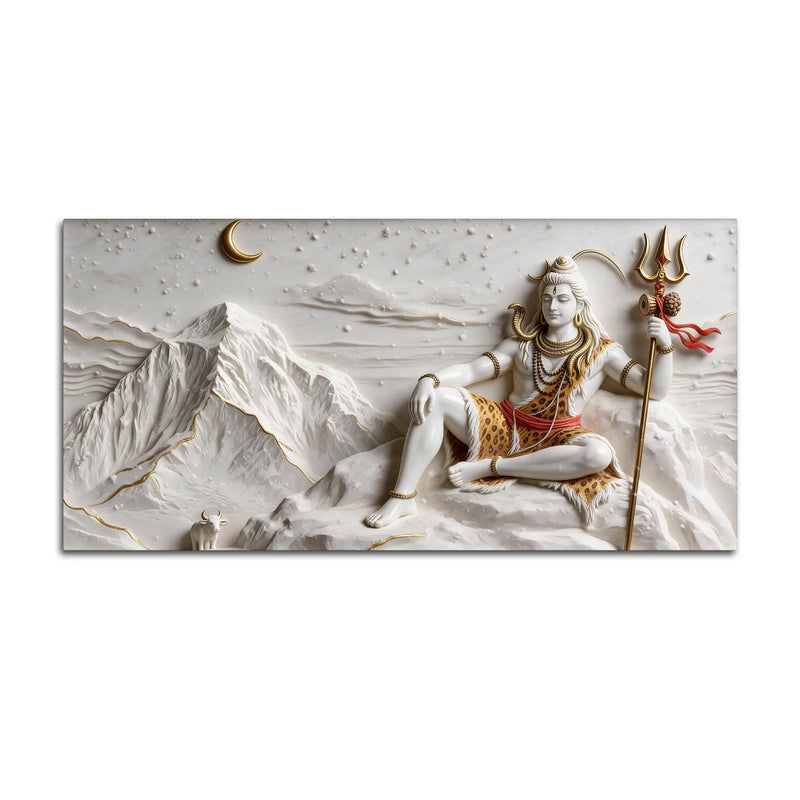 Divine Lord Mahadev with Little Nandi on Kailash Parvat 3D Canvas Wall Painting