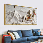 Divine Lord Mahadev with Little Nandi on Kailash Parvat 3D Canvas Wall Painting