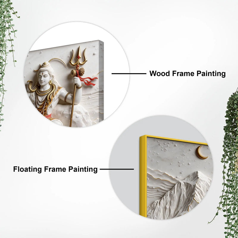 Divine Lord Mahadev with Little Nandi on Kailash Parvat 3D Canvas Wall Painting