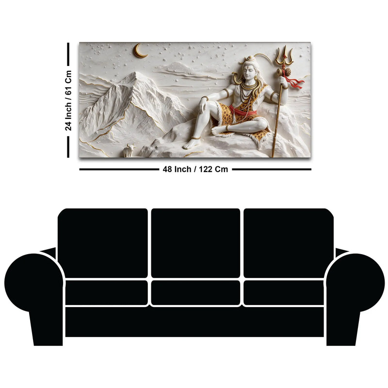 Divine Lord Mahadev with Little Nandi on Kailash Parvat 3D Canvas Wall Painting