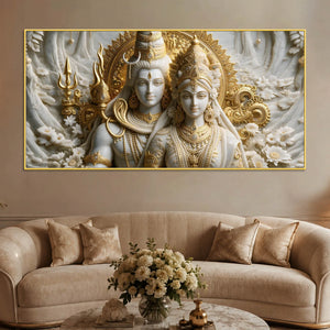 Divine Lord Shiv & Goddess Parvati 3D Canvas Wall Painting