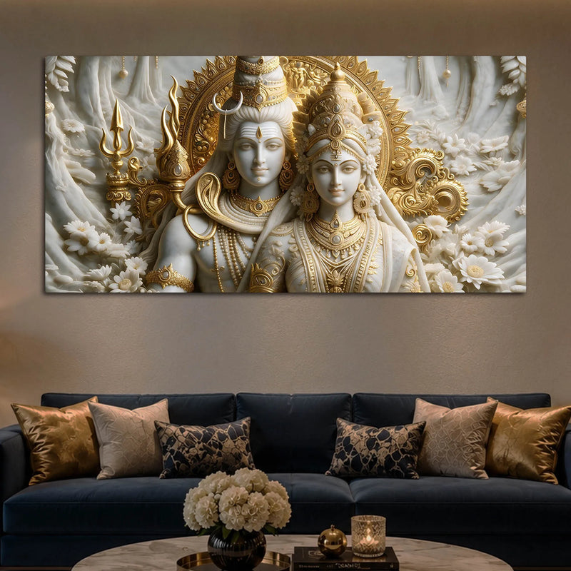 Divine Lord Shiv & Goddess Parvati 3D Canvas Wall Painting