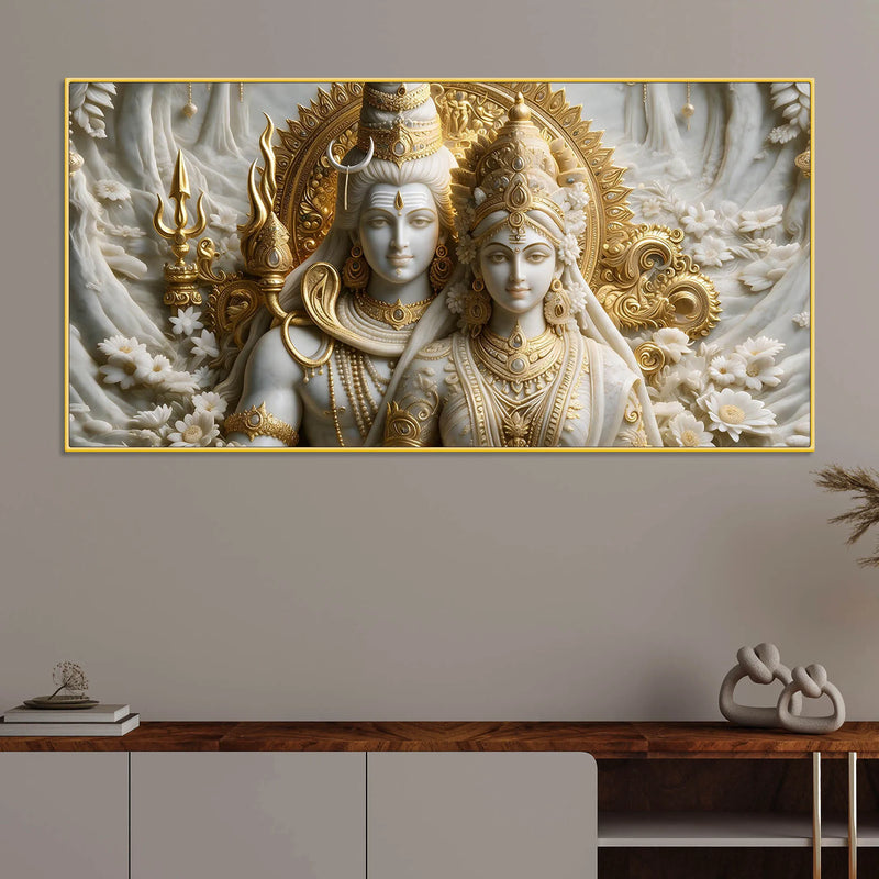 Divine Lord Shiv & Goddess Parvati 3D Canvas Wall Painting
