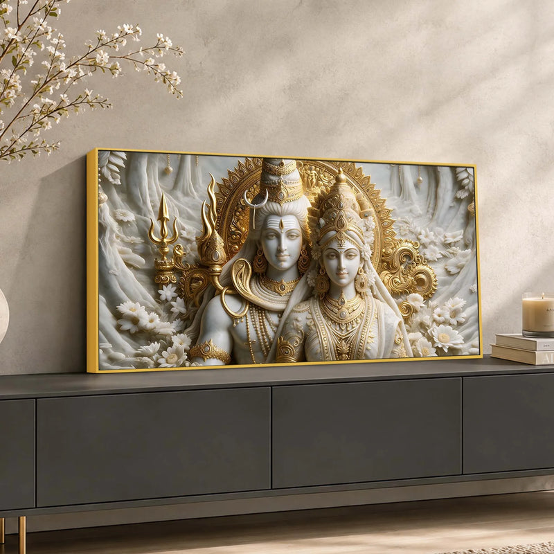 Divine Lord Shiv & Goddess Parvati 3D Canvas Wall Painting