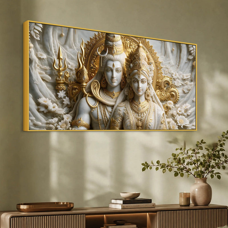 Divine Lord Shiv & Goddess Parvati 3D Canvas Wall Painting