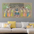 Divine Lord Shreenathji with Gopis Traditional Pichwai Canvas Wall Painting