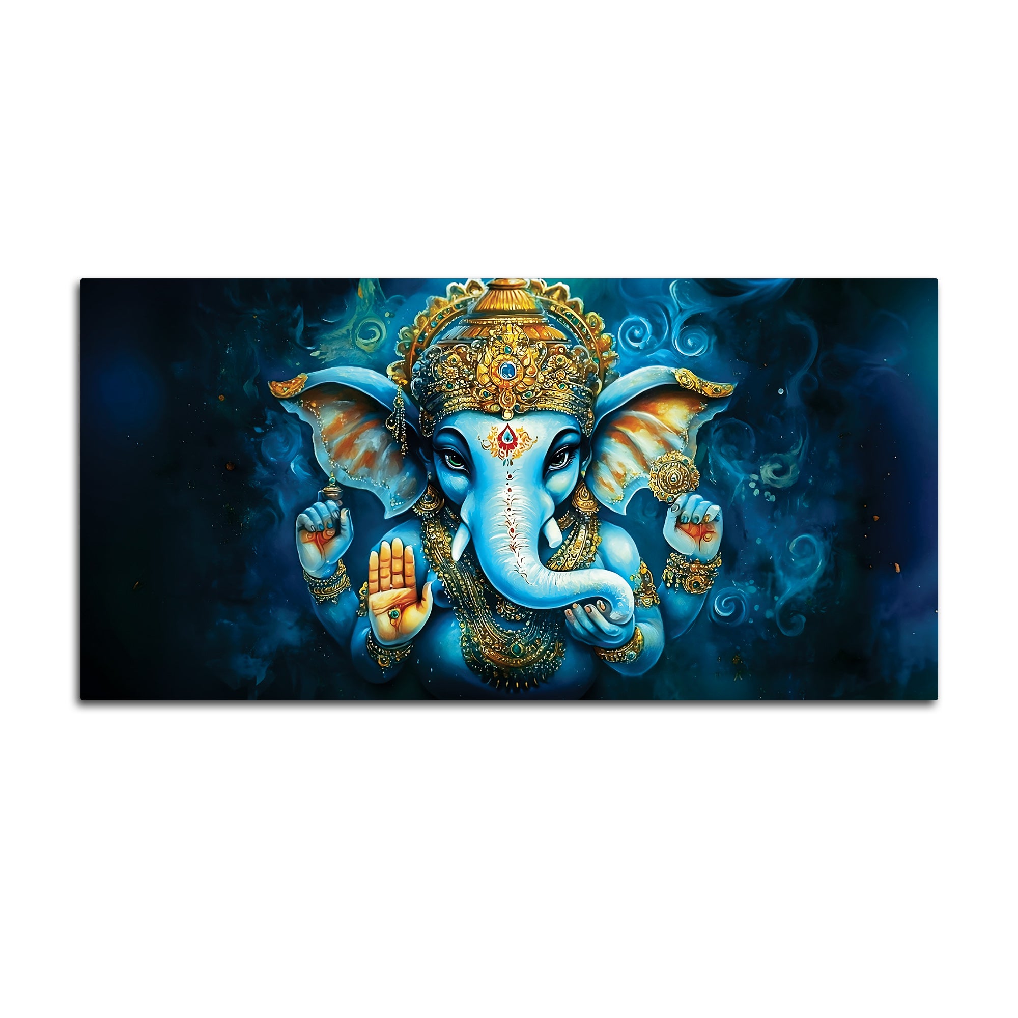 Divine Lord Shri Ganesh Blue & Gold Elegant Canvas Wall Painting for Home & Office – Contemporary Spiritual Wall Art