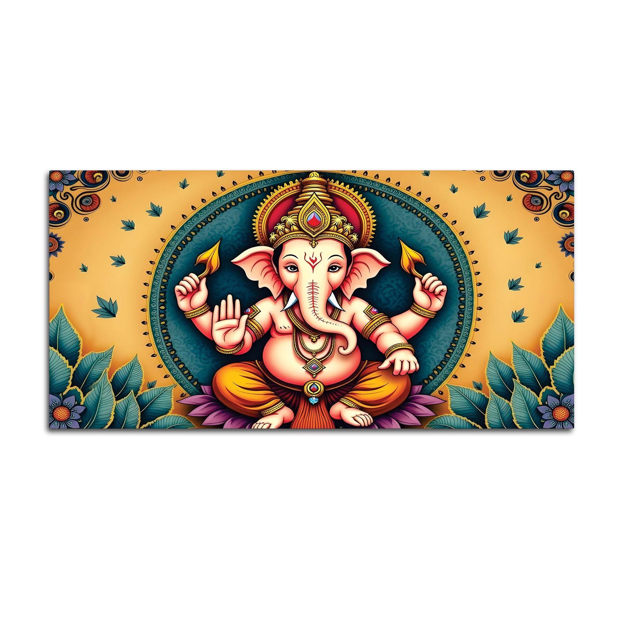 Divine Lord Shri Ganesh Giving Blessing Classic Canvas Wall Painting for Home & Office Decor – Modern Devotional Wall Art