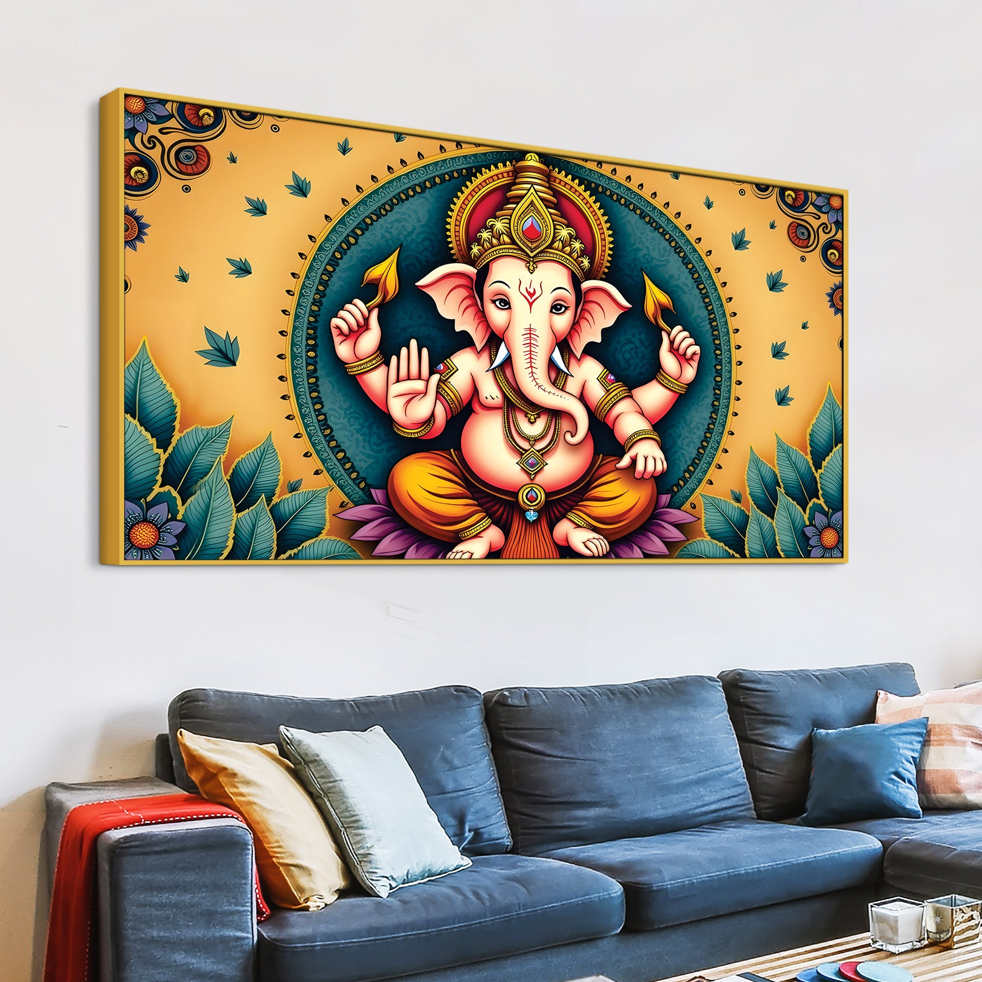 Divine Lord Shri Ganesh Giving Blessing Classic Canvas Wall Painting for Home & Office Decor – Modern Devotional Wall Art
