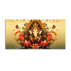 Divine Lord Shri Ganesha in Spiritual Lotus Flowers Artistic Canvas Wall Painting for Home & Office Decor – Modern Devotional Wall Art
