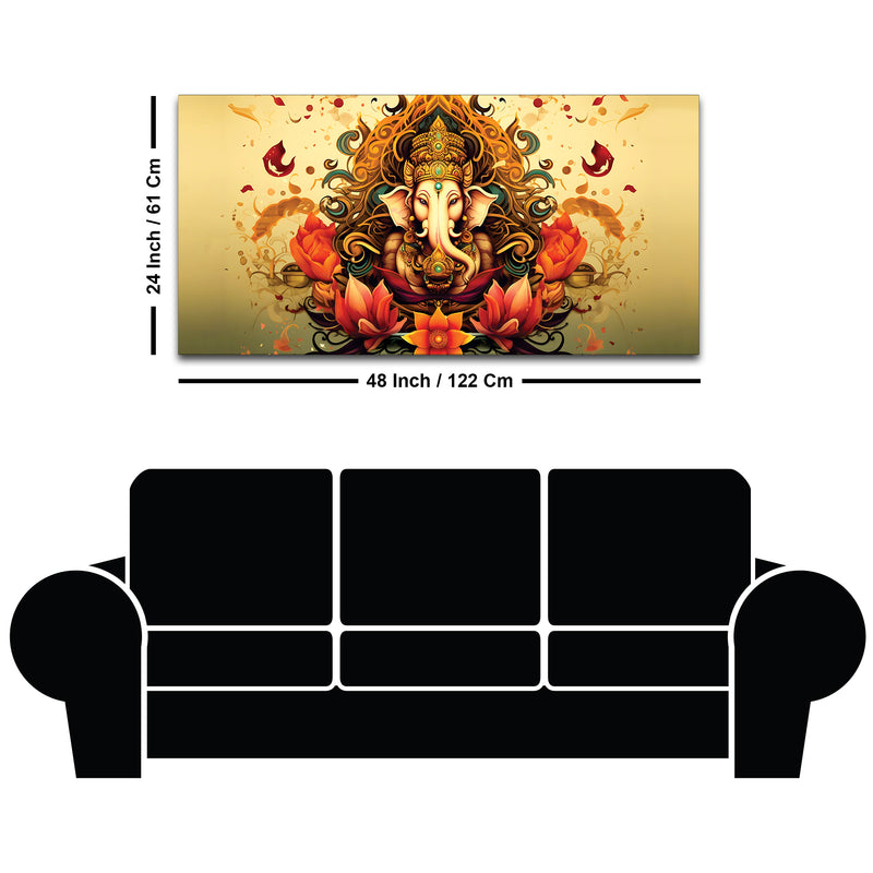 Divine Lord Shri Ganesha in Spiritual Lotus Flowers Artistic Canvas Wall Painting for Home & Office Decor – Modern Devotional Wall Art