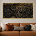 Divine Lord Shri Krishna Playing Flute under Sacred Tree Metallic Look 3D Canvas Wall Painting