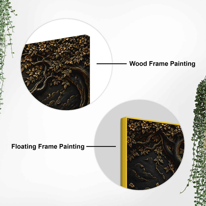 Divine Lord Shri Krishna Playing Flute under Sacred Tree Metallic Look 3D Canvas Wall Painting