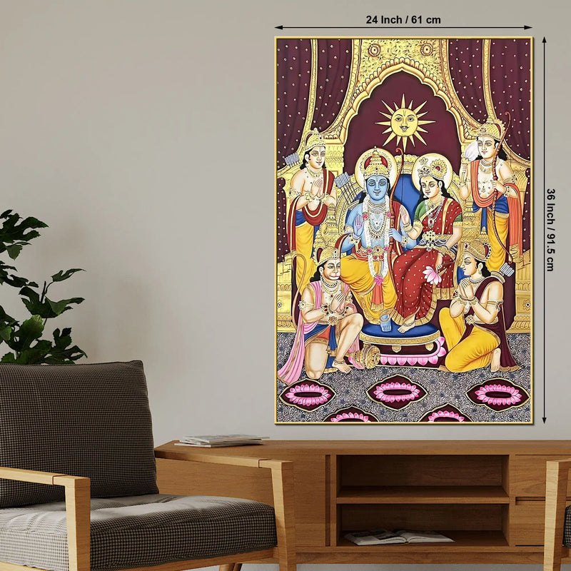 Divine Lord Shri Ram Maa Sita Lakshman and Hanuman Ram Darbar Canvas Wall Painting