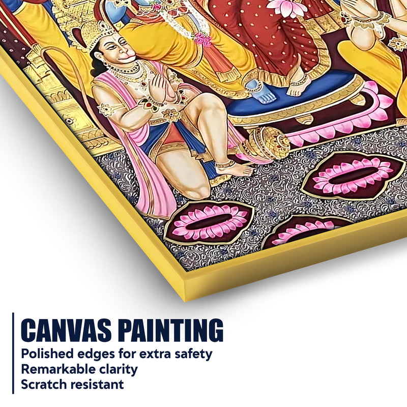 Divine Lord Shri Ram Maa Sita Lakshman and Hanuman Ram Darbar Canvas Wall Painting