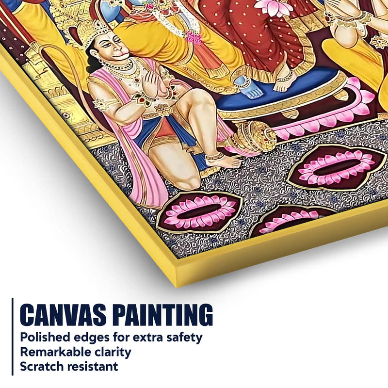 Divine Lord Shri Ram Maa Sita Lakshman and Hanuman Ram Darbar Canvas Wall Painting