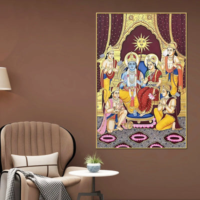 Divine Lord Shri Ram Maa Sita Lakshman and Hanuman Ram Darbar Canvas Wall Painting