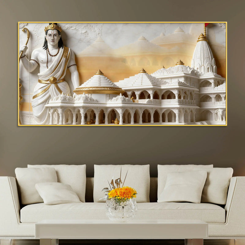 Divine Lord Shri Ram with Ayodhya Ram Mandir 3D Canvas Wall Painting