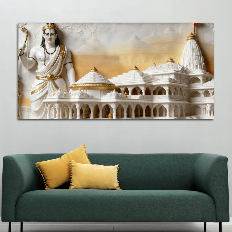 Divine Lord Shri Ram with Ayodhya Ram Mandir 3D Canvas Wall Painting