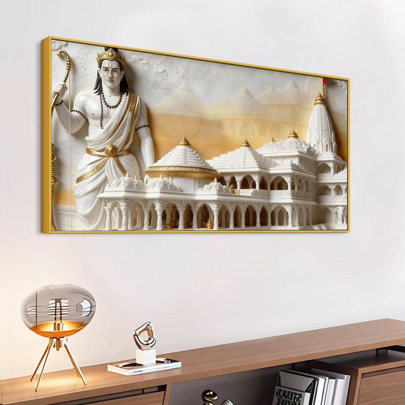 Divine Lord Shri Ram with Ayodhya Ram Mandir 3D Canvas Wall Painting