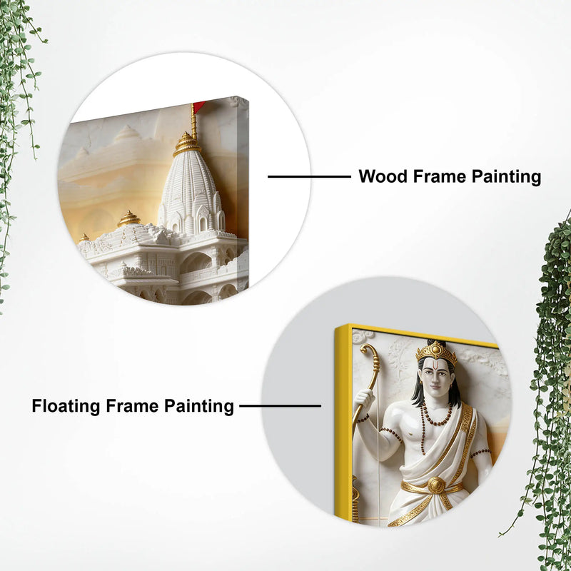 Divine Lord Shri Ram with Ayodhya Ram Mandir 3D Canvas Wall Painting