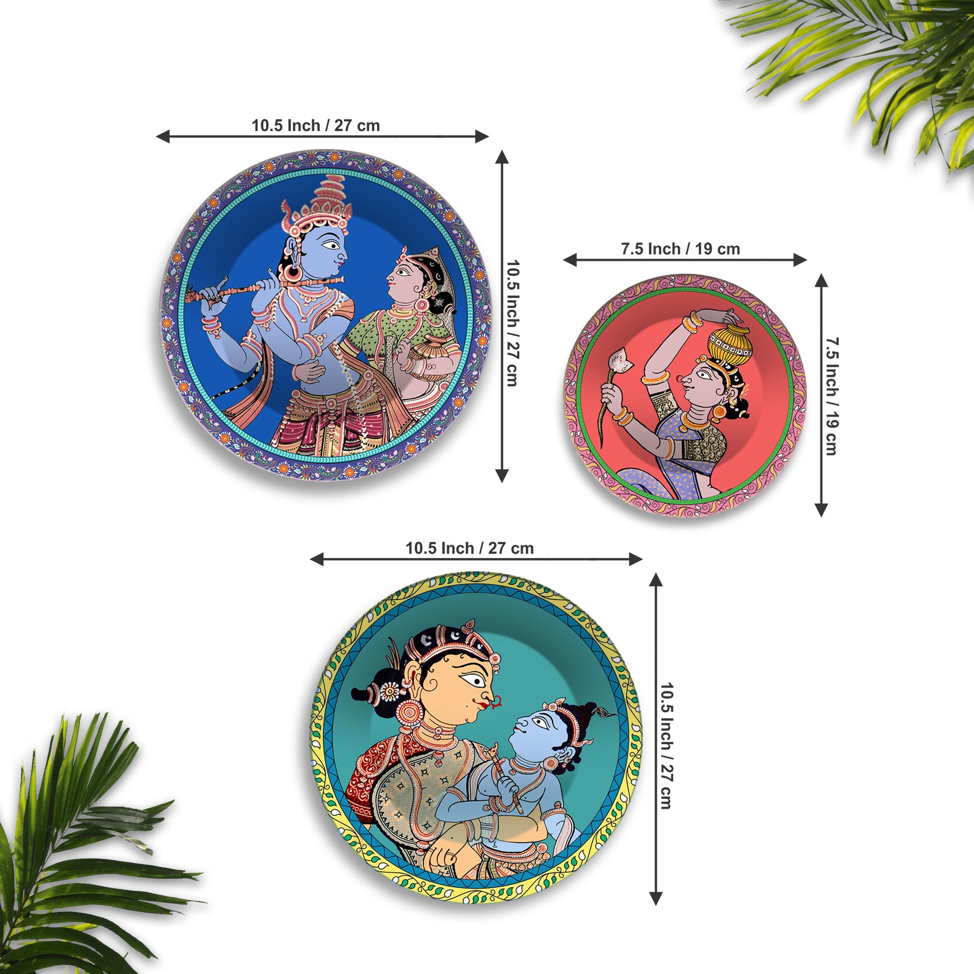 Divine Love Krishna Leela Premium Wall Plates Painting Set of 3