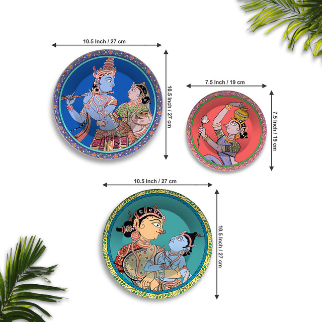 Divine Love Krishna Leela Premium Wall Plates Painting Set of 3